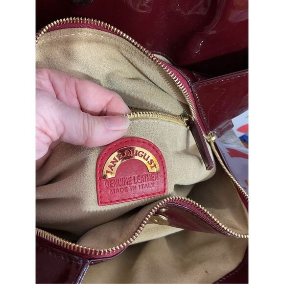 Jane August Designer Genuine Leather Made in Italy Burgundy Patent Large Bag Sat - Picture 10 of 16